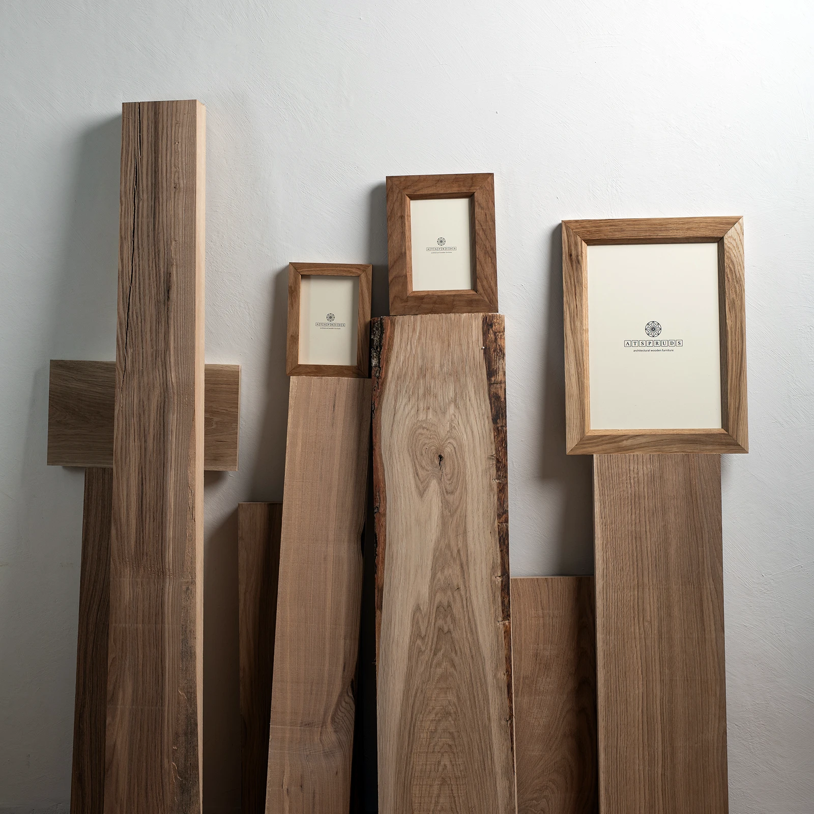 Atspruds wooden frames and wood samples